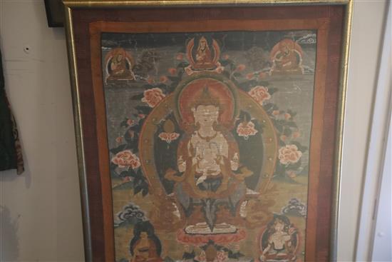 Two thangka depicting Buddha Shakyamuni, Tibet, 19th/20th century, both framed